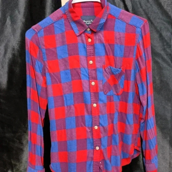 American Eagle red and blue  flannel like new womens size small - Picture 1 of 7